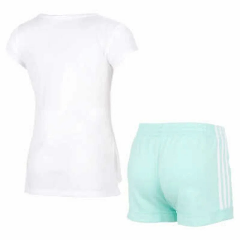Girl's Adidas 3 Piece Set Tee Shirts and Shorts Green White Grey Size 5